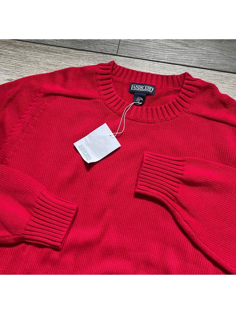 Vintage Lands' End Men's 2XL Pullover Crew Neck Red Knit Sweater Long Sleeve NWT
